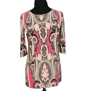 Alfani Petite Paisley Pink Brown 3/4 Sleeve Tunic Top Small